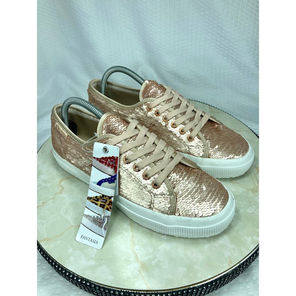 Superga 2750 Sequin Sequin Lace Up Shoes Womens Sz 9.5Rose Gold Sparkle Sneakers